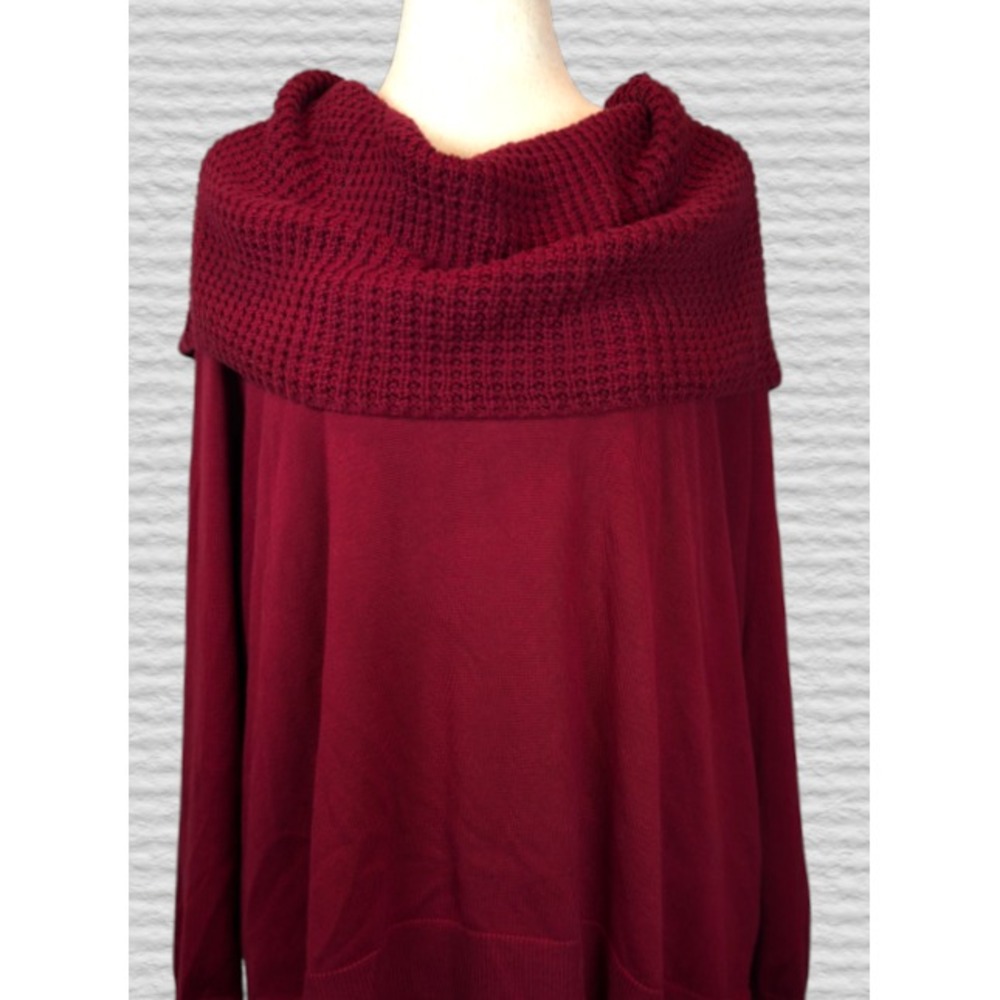 NWT Michael Michael Kors 3X Red Waffle Knit Cowl Neck High‑Low Tunic Sweater
